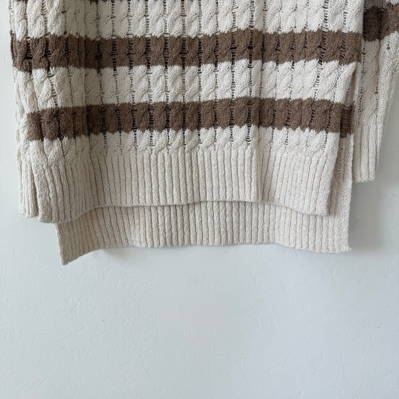 Anthropologie Pilcro Long Line Stitch Sweater Brown & White Striped Loose Knit - Picture 3 of 10